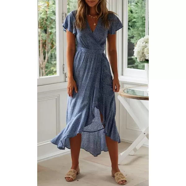 imageZESICA Womens 2024 Bohemian Floral Printed Wrap V Neck Short Sleeve Split Beach Party Maxi DressLight Blue