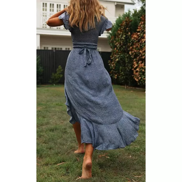 imageZESICA Womens 2024 Bohemian Floral Printed Wrap V Neck Short Sleeve Split Beach Party Maxi DressLight Blue