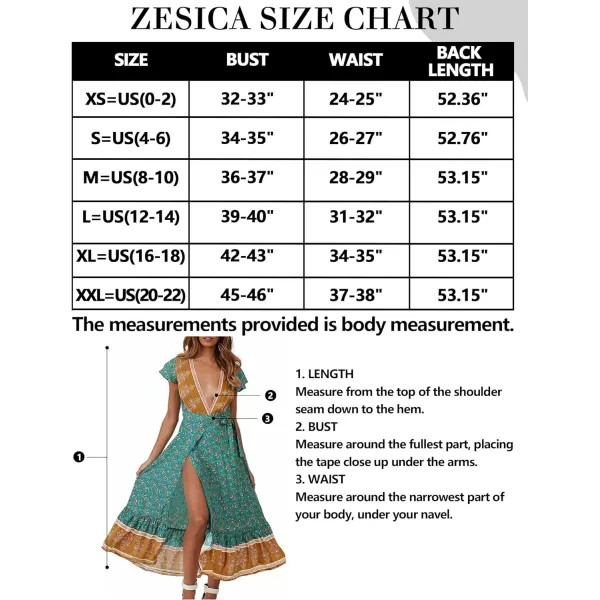 imageZESICA Womens 2024 Bohemian Floral Printed Wrap V Neck Short Sleeve Split Beach Party Maxi DressLight Green