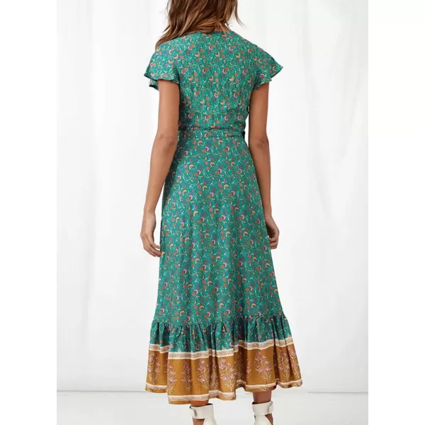 imageZESICA Womens 2024 Bohemian Floral Printed Wrap V Neck Short Sleeve Split Beach Party Maxi DressLight Green