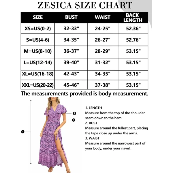 imageZESICA Womens 2024 Bohemian Floral Printed Wrap V Neck Short Sleeve Split Beach Party Maxi DressLightpurple