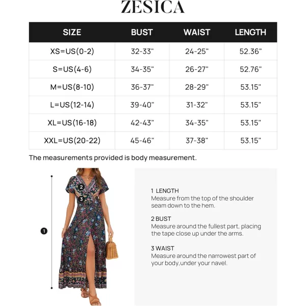 imageZESICA Womens 2024 Bohemian Floral Printed Wrap V Neck Short Sleeve Split Beach Party Maxi DressNavy