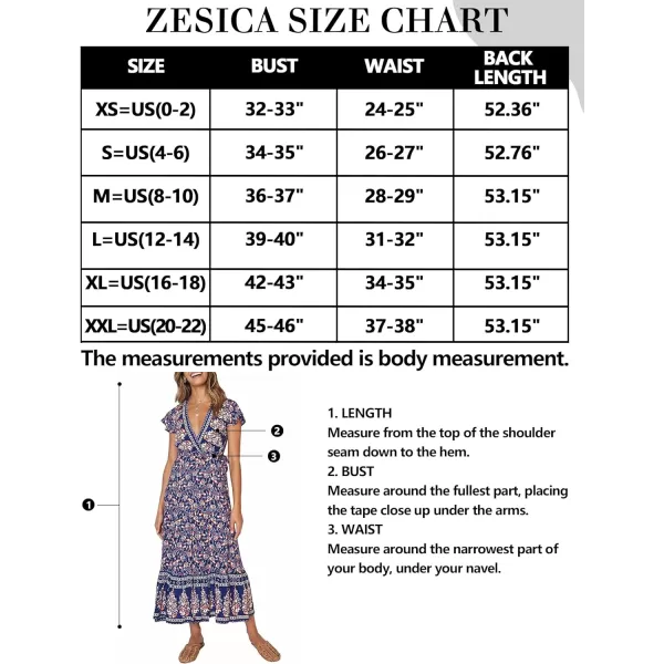 imageZESICA Womens 2024 Bohemian Floral Printed Wrap V Neck Short Sleeve Split Beach Party Maxi DressNavy Blue