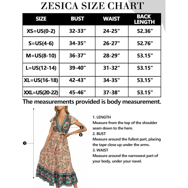imageZESICA Womens 2024 Bohemian Floral Printed Wrap V Neck Short Sleeve Split Beach Party Maxi DressNude