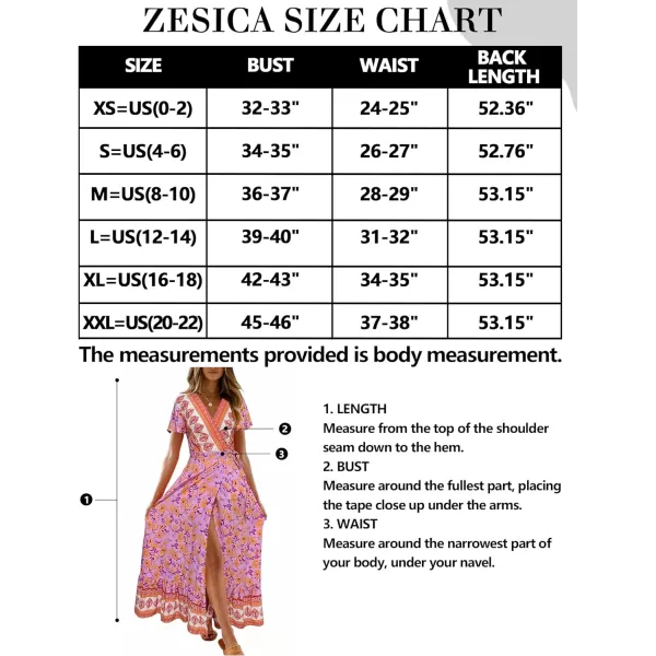 imageZESICA Womens 2024 Bohemian Floral Printed Wrap V Neck Short Sleeve Split Beach Party Maxi DressPinkpurple