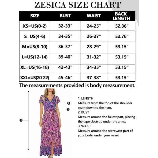 imageZESICA Womens 2024 Bohemian Floral Printed Wrap V Neck Short Sleeve Split Beach Party Maxi DressPurple