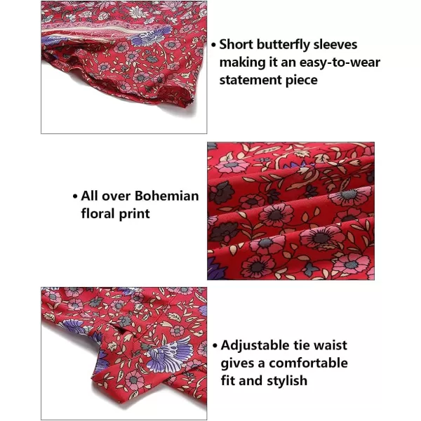 imageZESICA Womens 2024 Bohemian Floral Printed Wrap V Neck Short Sleeve Split Beach Party Maxi DressRed