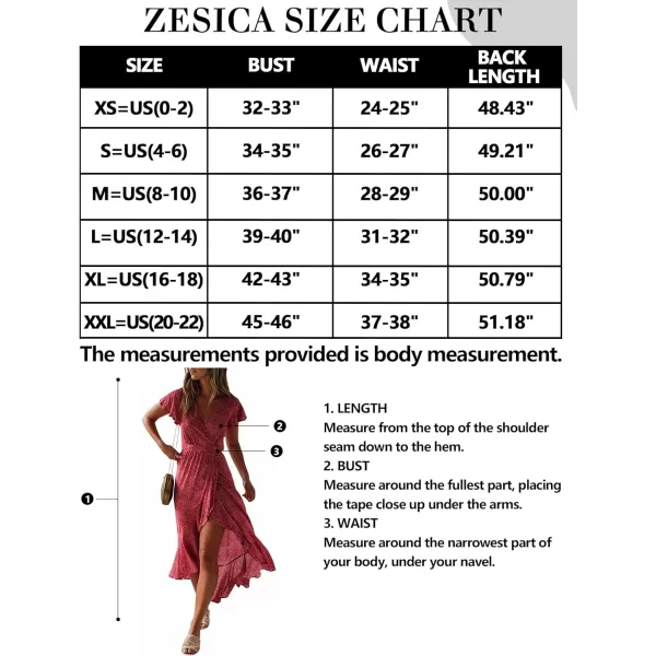 imageZESICA Womens 2024 Bohemian Floral Printed Wrap V Neck Short Sleeve Split Beach Party Maxi DressRedfloral