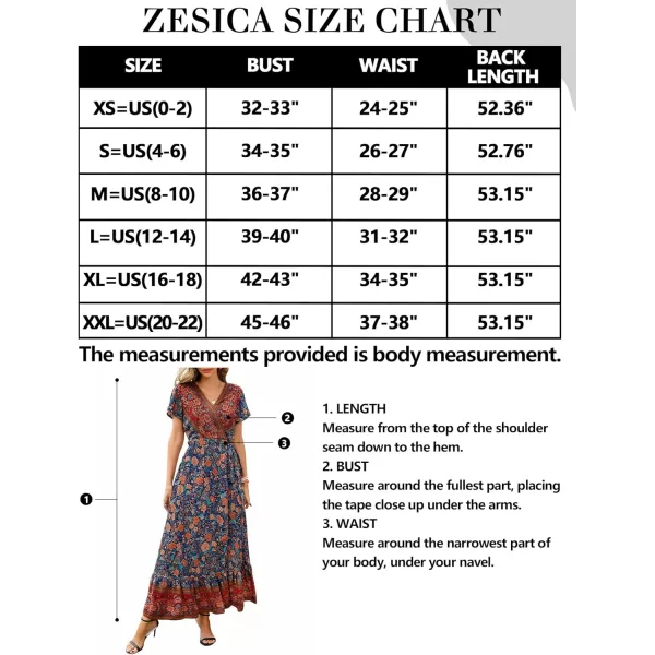 imageZESICA Womens 2024 Bohemian Floral Printed Wrap V Neck Short Sleeve Split Beach Party Maxi DressRoyal Blue