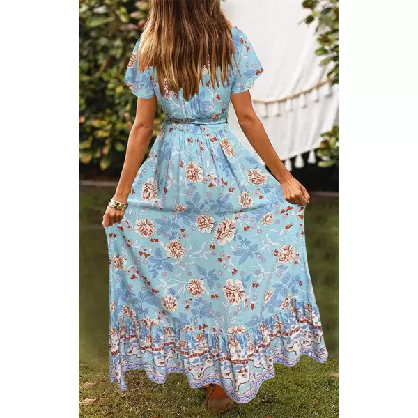 imageZESICA Womens 2024 Bohemian Floral Printed Wrap V Neck Short Sleeve Split Beach Party Maxi DressSkyblue
