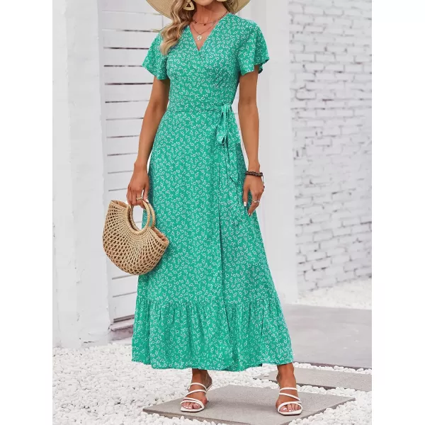 imageZESICA Womens 2024 Bohemian Floral Printed Wrap V Neck Short Sleeve Split Beach Party Maxi DressSpringgreen