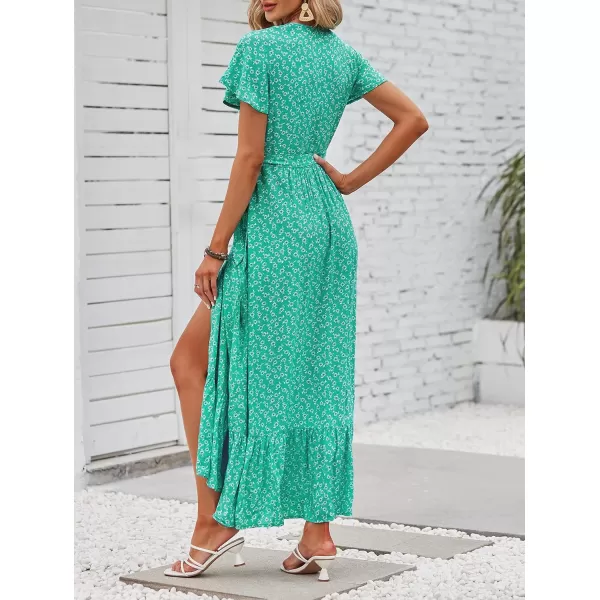 imageZESICA Womens 2024 Bohemian Floral Printed Wrap V Neck Short Sleeve Split Beach Party Maxi DressSpringgreen