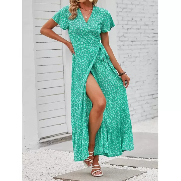 imageZESICA Womens 2024 Bohemian Floral Printed Wrap V Neck Short Sleeve Split Beach Party Maxi DressSpringgreen