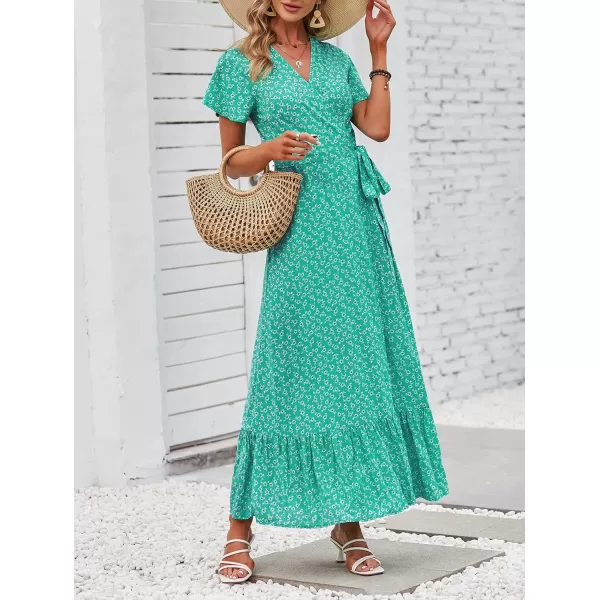 imageZESICA Womens 2024 Bohemian Floral Printed Wrap V Neck Short Sleeve Split Beach Party Maxi DressSpringgreen
