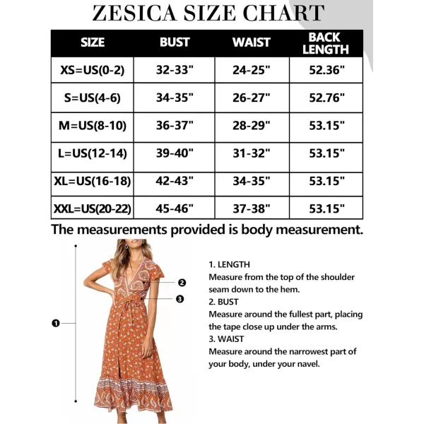 imageZESICA Womens 2024 Bohemian Floral Printed Wrap V Neck Short Sleeve Split Beach Party Maxi DressTangerine