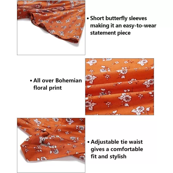 imageZESICA Womens 2024 Bohemian Floral Printed Wrap V Neck Short Sleeve Split Beach Party Maxi DressTangerine