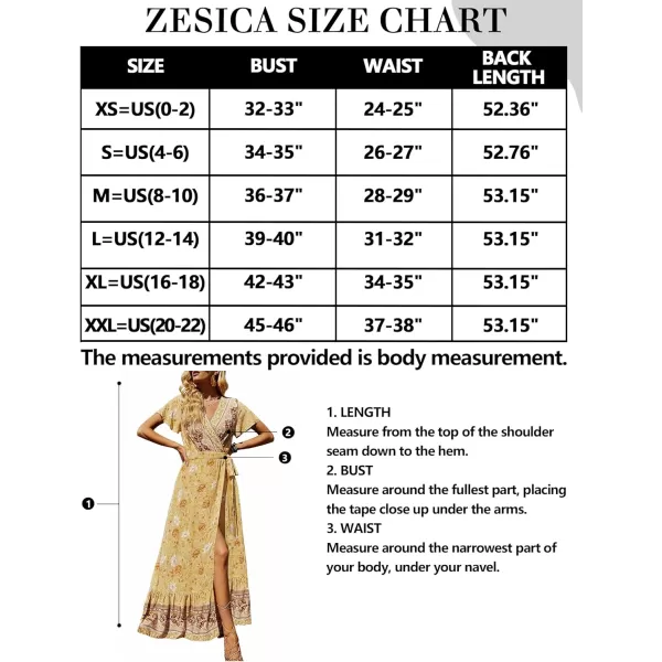 imageZESICA Womens 2024 Bohemian Floral Printed Wrap V Neck Short Sleeve Split Beach Party Maxi DressYellow
