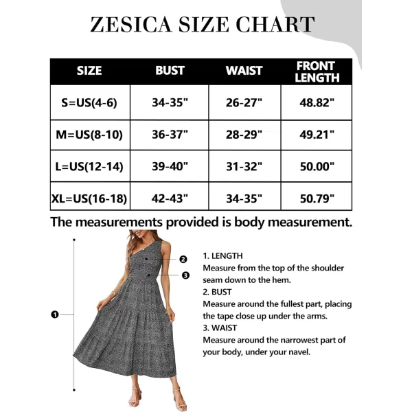 imageZESICA Womens 2024 Bohemian Summer Floral Print One Shoulder Sleeveless Smocked Ruffle Tiered Beach Long Midi DressCharcoal