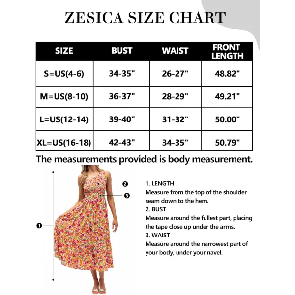 imageZESICA Womens 2024 Bohemian Summer Floral Print One Shoulder Sleeveless Smocked Ruffle Tiered Beach Long Midi DressRedyellow