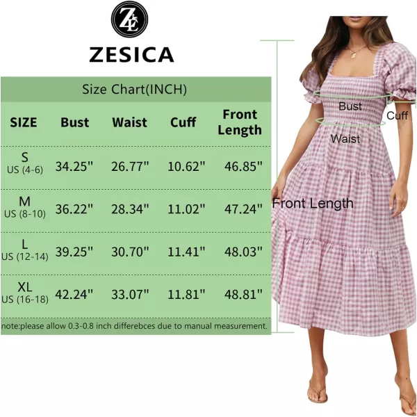 imageZESICA Womens 2024 Bohemian Summer Plaid Square Neck Puff Sleeve Ruffle Flowy Beach Midi DressTaro