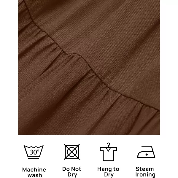 imageZESICA Womens 2024 Boho Sexy Off Shoulder Long Sleeve Smocked High Waist Side Split Flowy A Line Tiered Long Maxi DressCoffee