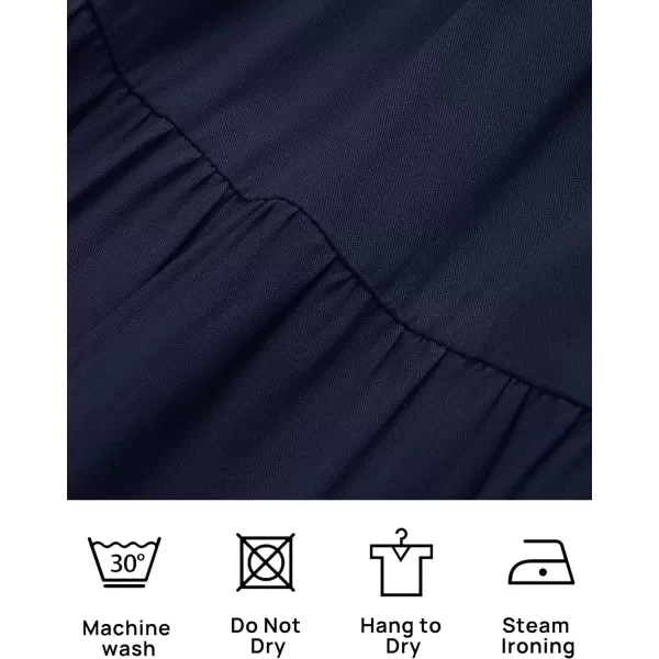 imageZESICA Womens 2024 Boho Sexy Off Shoulder Long Sleeve Smocked High Waist Side Split Flowy A Line Tiered Long Maxi DressNavy
