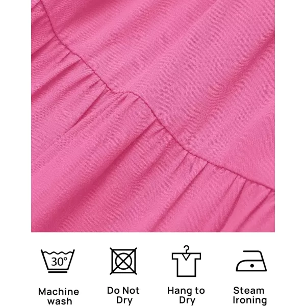 imageZESICA Womens 2024 Boho Summer One Shoulder Short Sleeve Smocked Side Split Ruffle Swing Midi DressRosepink