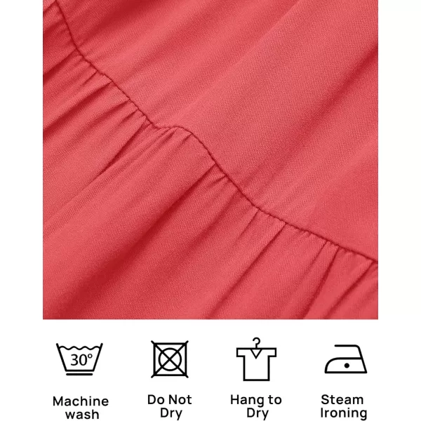 imageZESICA Womens 2024 Boho Summer One Shoulder Short Sleeve Smocked Side Split Ruffle Swing Midi DressWatermelon