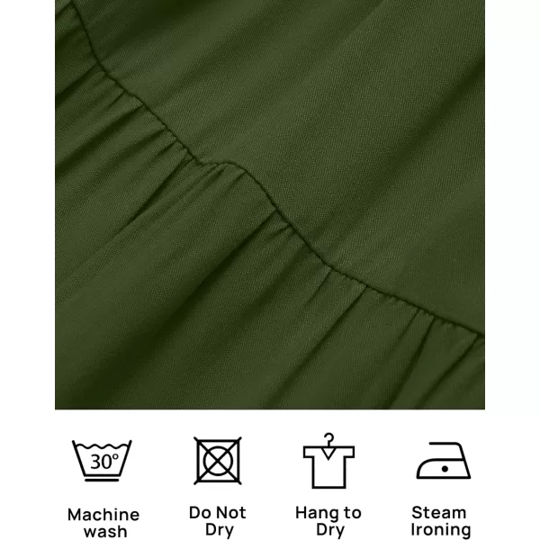 imageZESICA Womens 2024 Boho Summer Square Neck Puff Sleeve Off Shoulder Smocked Tiered Casual A Line Short Mini DressArmygreen