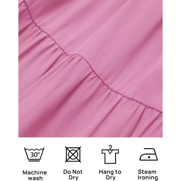imageZESICA Womens 2024 Boho Summer Square Neck Puff Sleeve Off Shoulder Smocked Tiered Casual A Line Short Mini DressDustypink