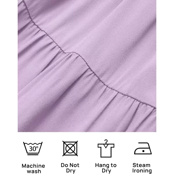 imageZESICA Womens 2024 Boho Summer Square Neck Puff Sleeve Off Shoulder Smocked Tiered Casual A Line Short Mini DressPurple