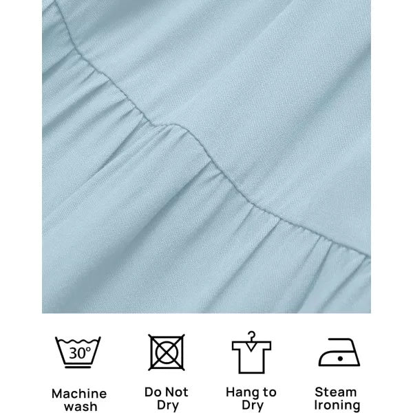 imageZESICA Womens 2024 Casual Crew Neck Flutter Sleeve Smocked High Waist Hollow Out Lace Trim Tiered A Line Midi DressLightblue