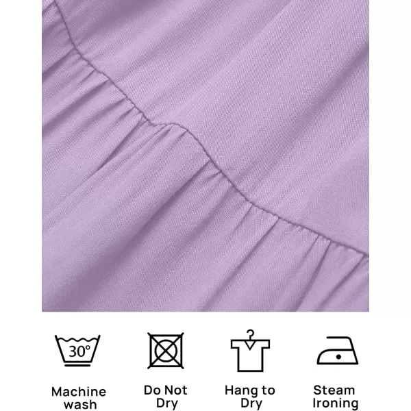imageZESICA Womens 2024 Casual Crew Neck Flutter Sleeve Smocked High Waist Hollow Out Lace Trim Tiered A Line Midi DressLightpurple