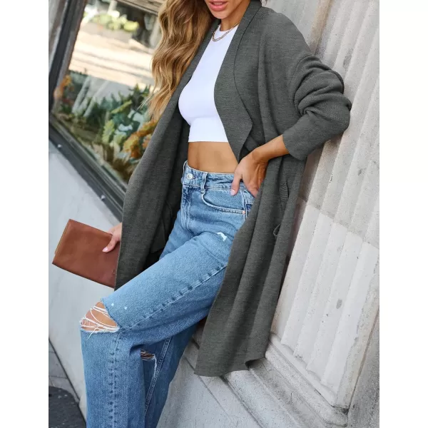 imageZESICA Womens 2024 Casual Lapel Cardigan Long Sleeve Open Front Irregular Hem Soft Knitted Sweater Coat with PocketsDarkgrey