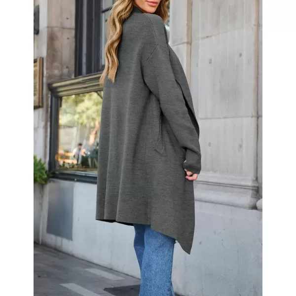 imageZESICA Womens 2024 Casual Lapel Cardigan Long Sleeve Open Front Irregular Hem Soft Knitted Sweater Coat with PocketsDarkgrey