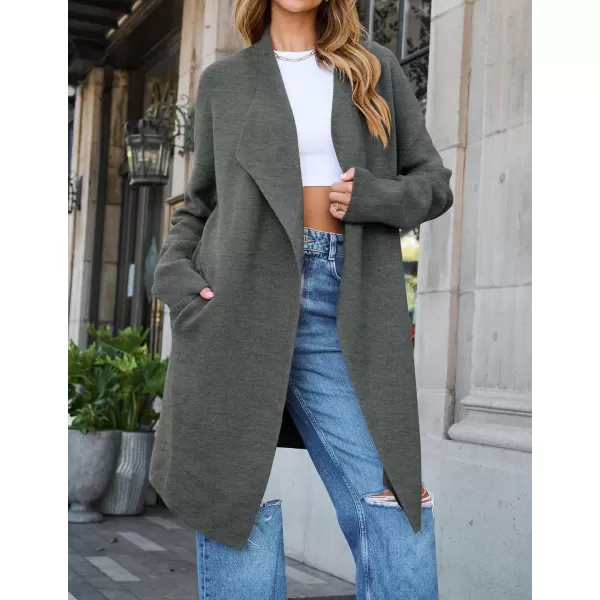 imageZESICA Womens 2024 Casual Lapel Cardigan Long Sleeve Open Front Irregular Hem Soft Knitted Sweater Coat with PocketsDarkgrey