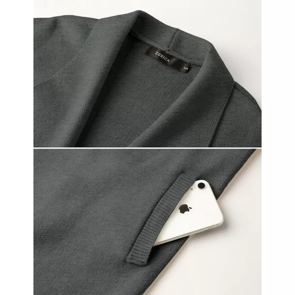 imageZESICA Womens 2024 Casual Lapel Cardigan Long Sleeve Open Front Irregular Hem Soft Knitted Sweater Coat with PocketsDarkgrey