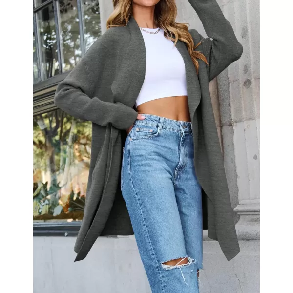 imageZESICA Womens 2024 Casual Lapel Cardigan Long Sleeve Open Front Irregular Hem Soft Knitted Sweater Coat with PocketsDarkgrey