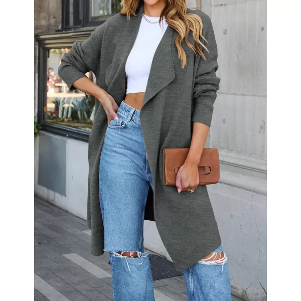 imageZESICA Womens 2024 Casual Lapel Cardigan Long Sleeve Open Front Irregular Hem Soft Knitted Sweater Coat with PocketsDarkgrey