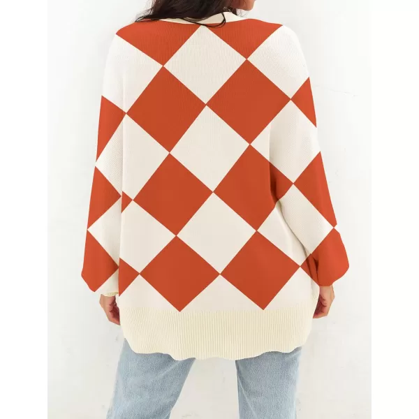 imageZESICA Womens 2024 Casual Long Sleeve Cardigan V Neck Button Down Open Front Knit Loose Oversized Sweater CoatBrickred