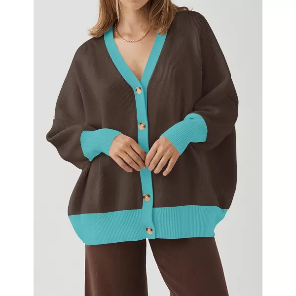 imageZESICA Womens 2024 Casual Long Sleeve Cardigan V Neck Button Down Open Front Knit Loose Oversized Sweater CoatCoffee
