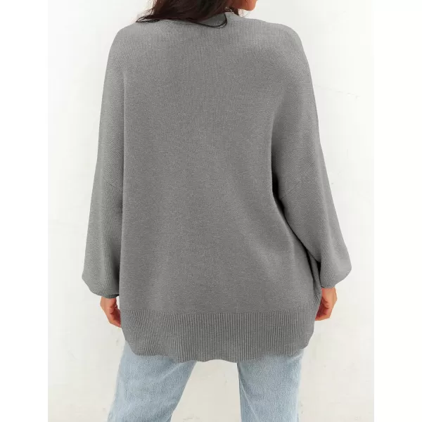 imageZESICA Womens 2024 Casual Long Sleeve Cardigan V Neck Button Down Open Front Knit Loose Oversized Sweater CoatGrey