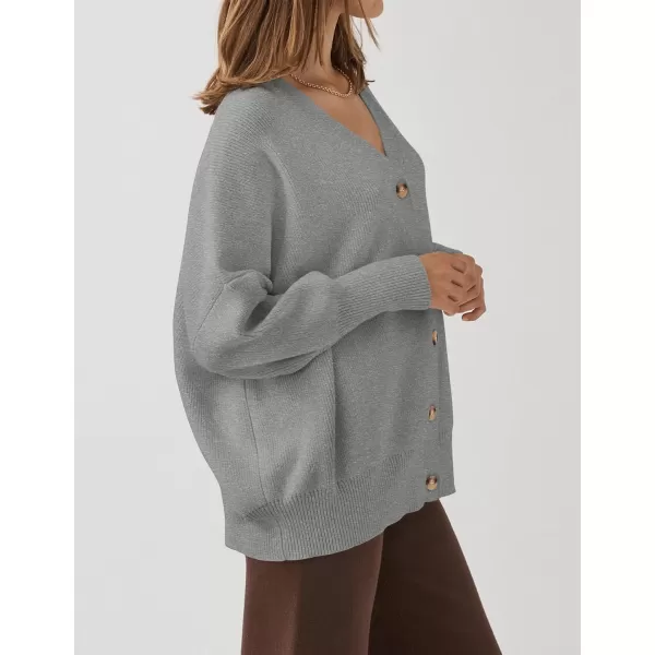imageZESICA Womens 2024 Casual Long Sleeve Cardigan V Neck Button Down Open Front Knit Loose Oversized Sweater CoatGrey