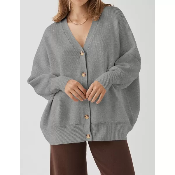 imageZESICA Womens 2024 Casual Long Sleeve Cardigan V Neck Button Down Open Front Knit Loose Oversized Sweater CoatGrey