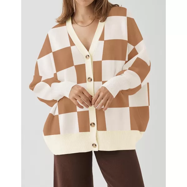imageZESICA Womens 2024 Casual Long Sleeve Cardigan V Neck Button Down Open Front Knit Loose Oversized Sweater CoatLightbrown