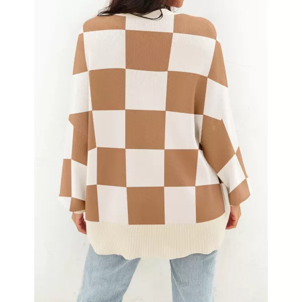 imageZESICA Womens 2024 Casual Long Sleeve Cardigan V Neck Button Down Open Front Knit Loose Oversized Sweater CoatLightbrown