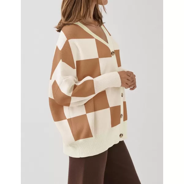 imageZESICA Womens 2024 Casual Long Sleeve Cardigan V Neck Button Down Open Front Knit Loose Oversized Sweater CoatLightbrown