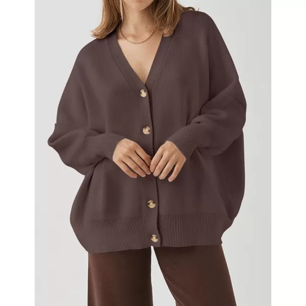 imageZESICA Womens 2024 Casual Long Sleeve Cardigan V Neck Button Down Open Front Knit Loose Oversized Sweater CoatNutmeg