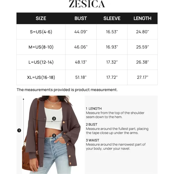 imageZESICA Womens 2024 Casual Long Sleeve Cardigan V Neck Button Down Open Front Knit Loose Oversized Sweater CoatNutmeg