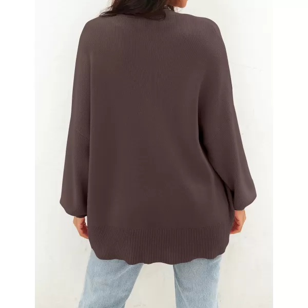 imageZESICA Womens 2024 Casual Long Sleeve Cardigan V Neck Button Down Open Front Knit Loose Oversized Sweater CoatNutmeg
